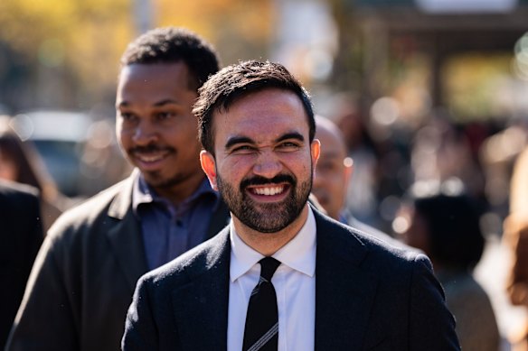 Front runner Zohran Mamdani campaigning in Harlem, New York, on Sunday.