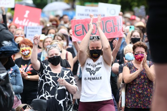 Protesters rally in Brisbane.