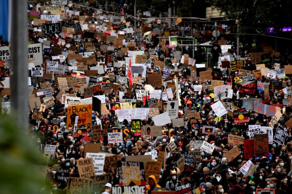 The Black Lives Matter rally in Melbourne attracted 10,000 people in June 2020.