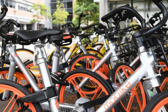 Mobikes in Sydney in 2018, when the service was functioning. 