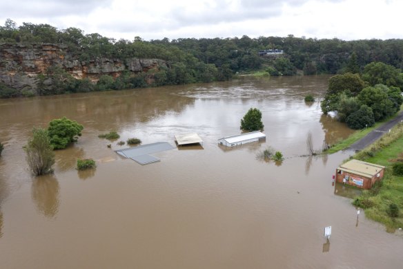Major flooding along the Hawkesbury River downstream of Windsor on Monday.
