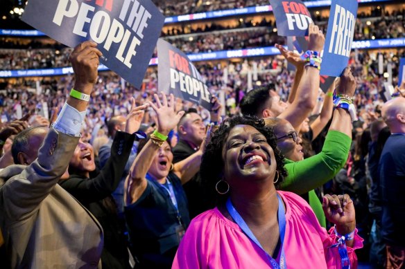 The crowd was delighted with the endorsement of Kamala Harris for president.