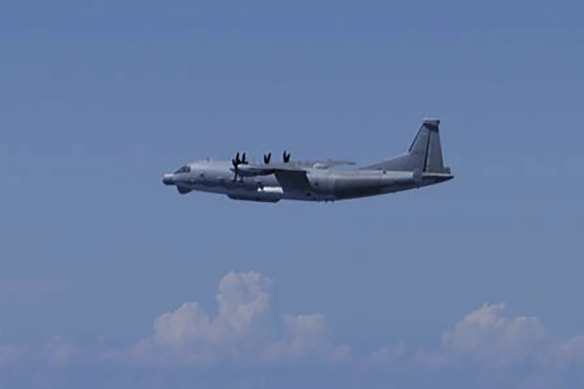 Japan’s Ministry of Defence photo of a Chinese Y-9 reconnaissance plane.