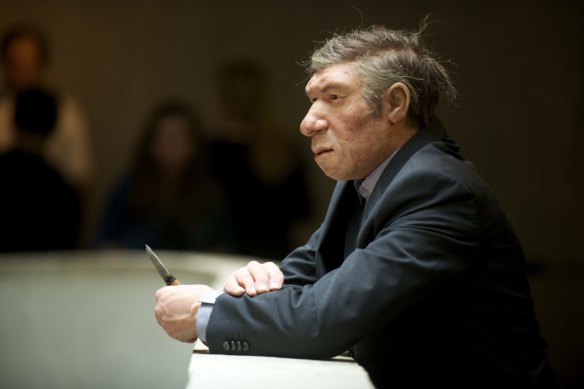A Suited-up model of a Neanderthal man at the Neanderthal Museum, Germany.