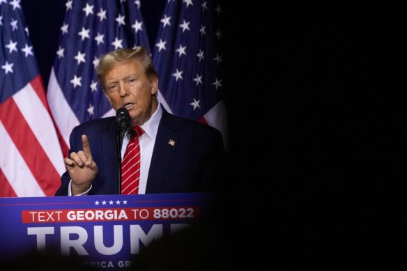 Former US president Donald Trump speaks in Rome, Georgia.