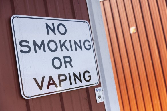 A “no smoking or vaping” sign in Hudson, New York.