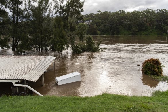 Inundated sites at Ulibawn Ski Park in Sackville North as river levels continue to rise along the Hawkesbury River.