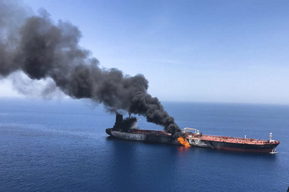 Two oil tankers near the strategic Strait of Hormuz were reportedly attacked by the Iranian Revolutionary Guard in June. 