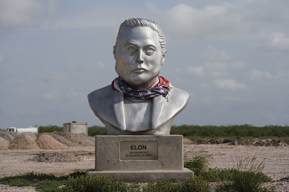 A bust of Elon Musk in Brownsville, Texas, where SpaceX’s spaceport is based.