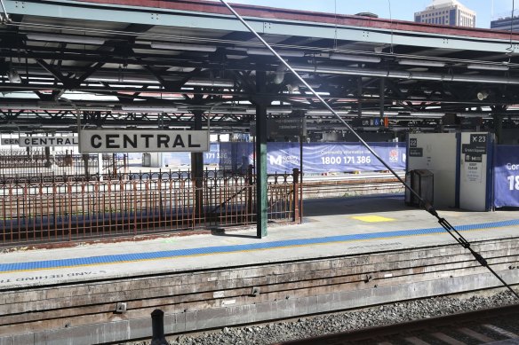 Central Station was a ghost town on Monday morning as commuters and rail staff were locked out. 