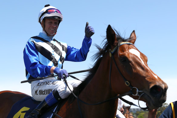 Kerrin McEvoy gives the thumbs up as Arctic Glamour returns in the Tapp-Craig.