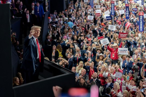 Donald Trump, running to return to the US presidency, arrives to the final day of the Republican National Convention.