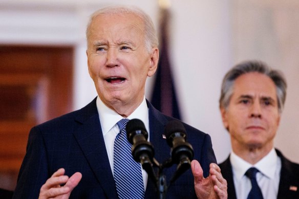 Outgoing US President Joe Biden announces the ceasefire deal at the White House. Secretary of State Antony Blinken is on his right.