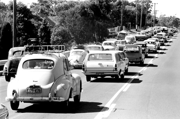 Some things never change. Heavy holiday traffic on the Pacific Highway on April 12, 1968. 