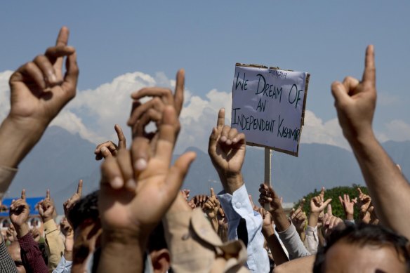 A 2019 protest in Kashmir about India’s control.
