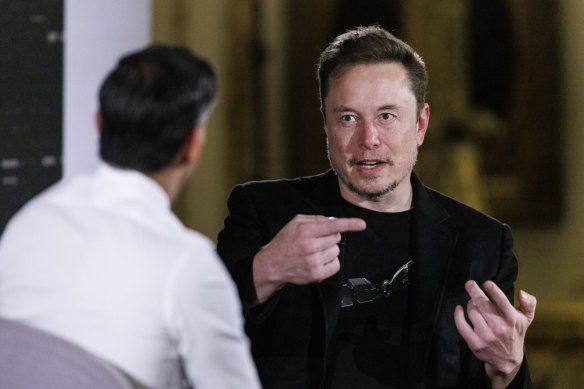 Tesla CEO and X owner Elon Musk in conversation with British PM Rishi Sunak.