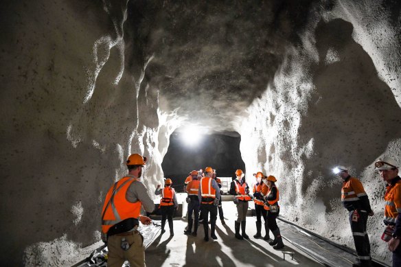 Dark matter lab under construction a kilometre underground at a former mineshaft in Stawell gold mine. 