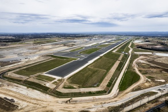Rolling paddocks have been levelled to build the airport’s runway.