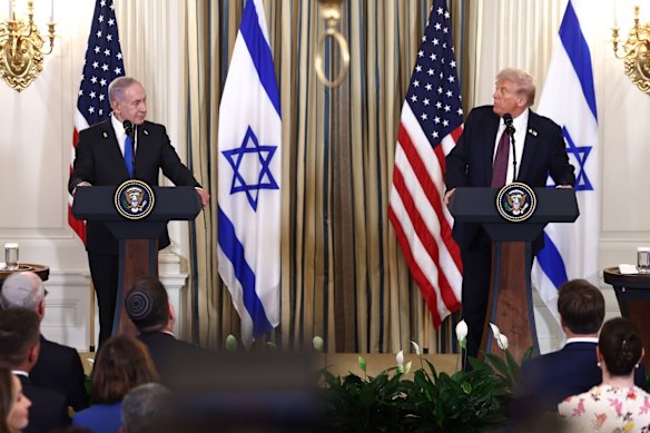 US President Donald Trump and Israeli PM Benjamin Netanyahu at the White House after the announcement of a 20-point plan designed to end the war in Gaza.