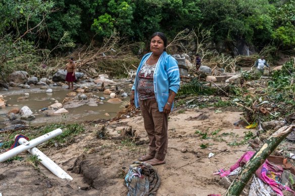 A resident surveys damage where a home once stood, in the aftermath of hurricane Otis in Xaltianguis, Guerrero state, Mexico.