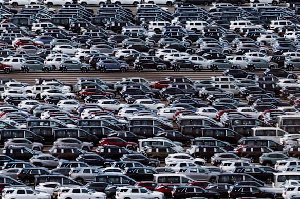 Hyundai Motor vehicles bound for shipment parked at the company’s plant in Ulsan, South Korea.