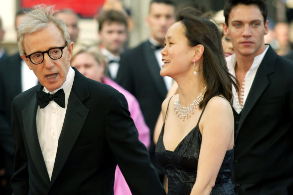 Mind the gap: Woody Allen, left, escorted by his much younger wife Soon-Yi Previn at the Cannes Film Festival, 2005.