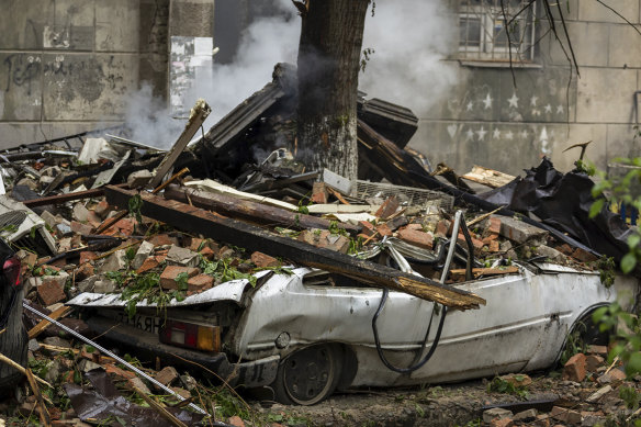 Destruction from a Russian attack in Dnipro, Ukraine, at the weekend.