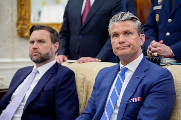 US Vice President JD Vance, left, and Pete Hegseth, US secretary of defense.
