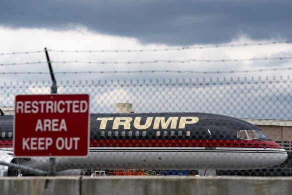 Trump’s private plane arrives  at Ronald Reagan National Airport in Arlington, Virginia.