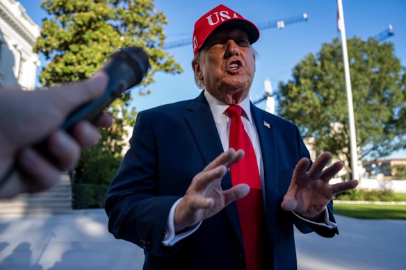 US President Donald Trump speaks to media on Tuesday.