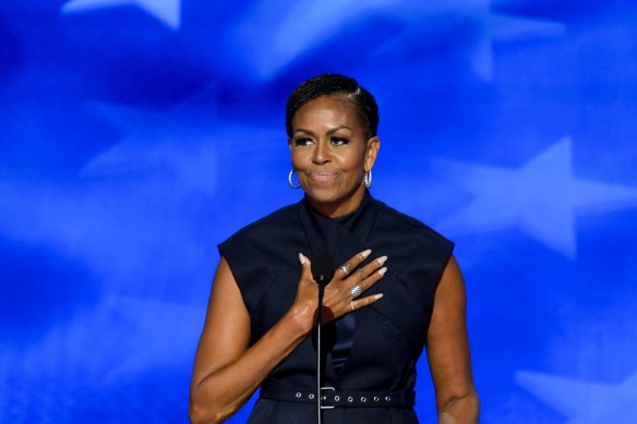 Former first lady Michelle Obama speaks to Democrats in Chicago on Tuesday. 