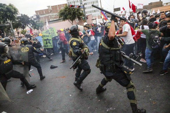 Protesters calling for the resignation of President Dina Boluarte in Lima, Peru, in July.