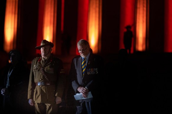 RSL state president Dr Robert Webster attends the dawn service.