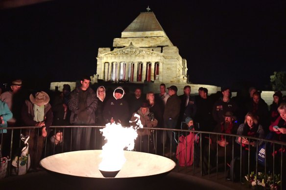 The 2019 Anzac Day dawn service at Melbourne’s Shrine of Remembrance. 