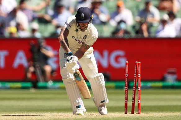 Ben Stokes is bowled by Mitchell Starc and Joe Root’s last hope of an Ashes miracle goes with him.