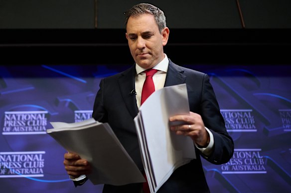 Brought to book? Treasurer Jim Chalmers at the National Press Club. 