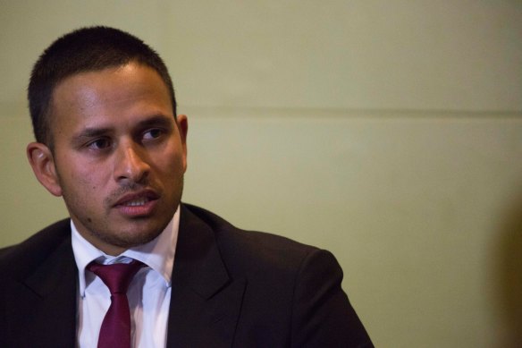 Usman Khawaja during the 2017 pay dispute. He sits on the ACA board alongside Pat Cummins.