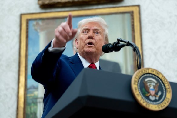 US President Donald Trump addresses the media on Wednesday.