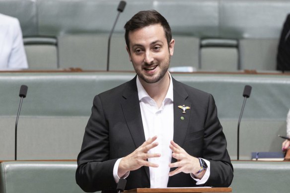 Stephen Bates delivers his first speech in the House of Representatives in July.