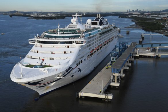 The Pacific Explorer arrives at Brisbane’s International Cruise Ship Terminal.