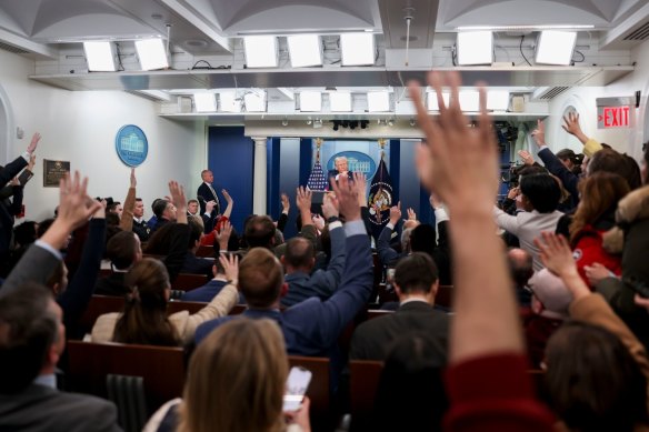 US President Donald Trump during a news conference. The White House announced that it would begin selecting which media outlets are allowed to ask the president questions.