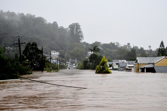 Severe flooding hits Lismore in northern NSW in the worst flood ever recorded on Monday February 28 2022. Photo: Elise Derwin / SMH. .