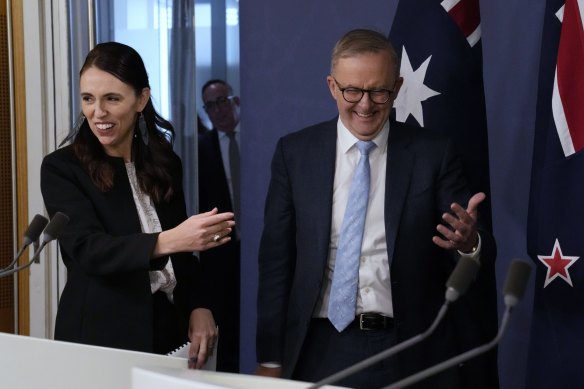 Former New Zealand prime minister Jacinda Ardern and Prime Minister Anthony Albanese..