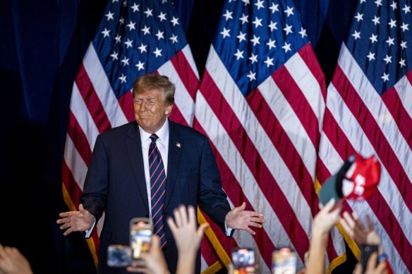 Former US president Donald Trump at his New Hampshire primary party.