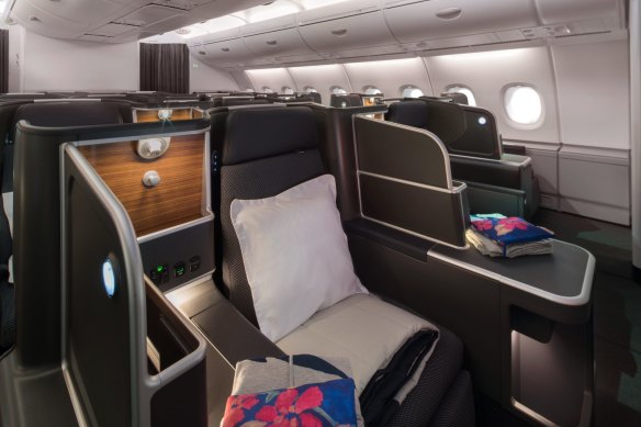 It’s easy to drift off in Qantas’ business class cabin on the Airbus A380.