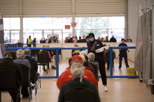 The vaccination centre at Melbourne Showgrounds. 