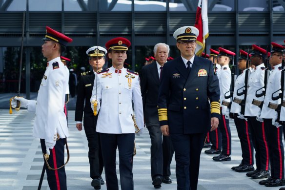 China’s Defence Minister Dong Jun inspecting an honour guard in Singapore ahead of the Shangri-La talks.