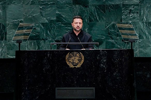 Volodymyr Zelenskyy at the UN General Assembly this week.