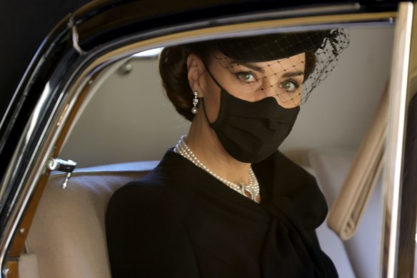 Catherine, the Duchess of Cambridge,  during the funeral of Prince Philip at Windsor Castle. 