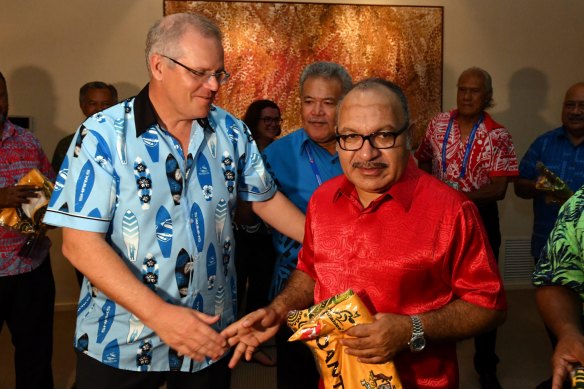 Prime Minister Scott Morrison with Peter O'Neill - then Papua New Guinea's Prime Minister – after APEC in November 2018.